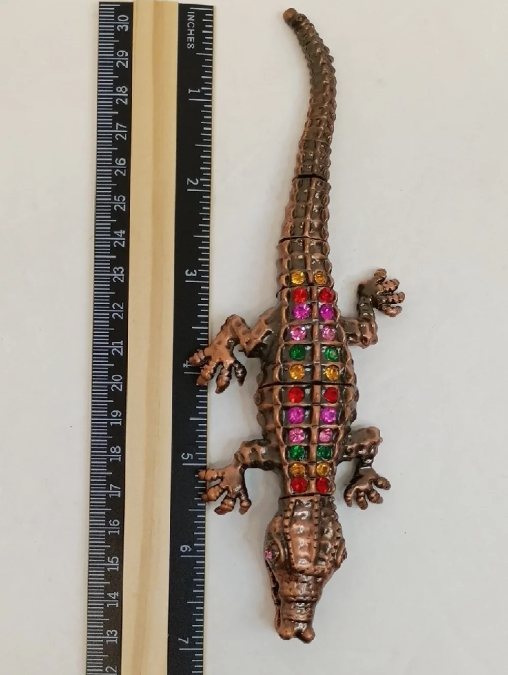 Oversized Crocodile Rhinestone Brooch Multicolor Statement Jewelry Size 7